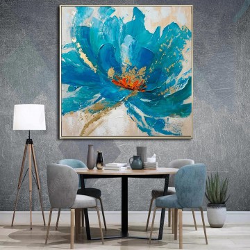 Abstract Colorful blue flower by Palette Knife wall decor Oil Paintings